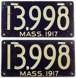 An antique pair of 1917 passenger car license plates in very good condition for sale by Brandywine General Store