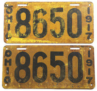 A pair of early 1917 Ohio License Plates for a passenger automobile for sale by Brandywine General Store grading good plus