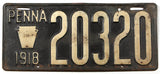 An Antique 1918 Pennsylvania passenger car license plate for sale at Brandywine General Store in very good minus condition