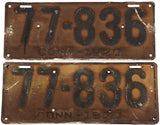 1920 Connecticut license plates in good condition with extra holes