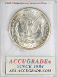 A 1921-S Morgan Silver Dollar in mint state 64 condition certified by Accugrade reverse side