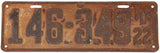 An antique 1922 Illinois passenger car license plate for sale at Brandywine General Store in good condition
