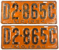 A pair of 1924 Missouri dealer license plates grading good plus
