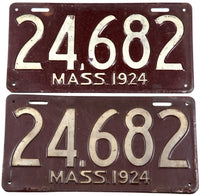 Antique 1924 Massachusetts car license plates in very good condition