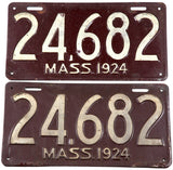 Antique 1924 Massachusetts car license plates in very good condition