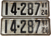An antique pair of 1924 Vermont car license plates in very good condition