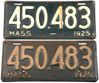 antique 1925 Massachusetts license plates grading good plus with 2 extra holes