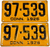 An antique pair of 1926 Connecticut passenger automobile license plates for sale by Brandywine General Store in very good condition