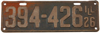 An antique 1926 Illinois passenger car license plate for sale at Brandywine General Store in good plus condition
