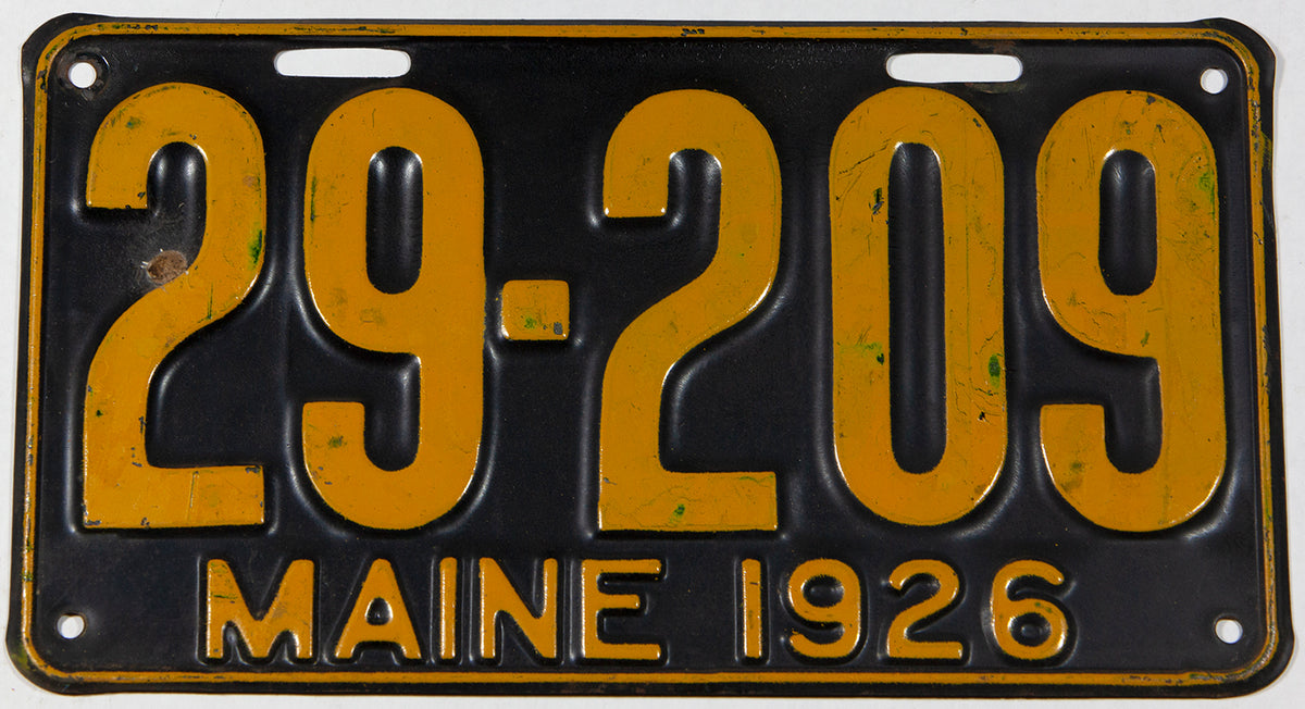 An antique 1926 Maine car license plate in very good plus condition