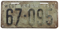 An antique 1927 West Virginia Car License Plate in good plus condition