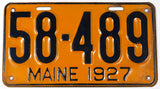 An antique 1927 Maine car license plate in very good plus condition