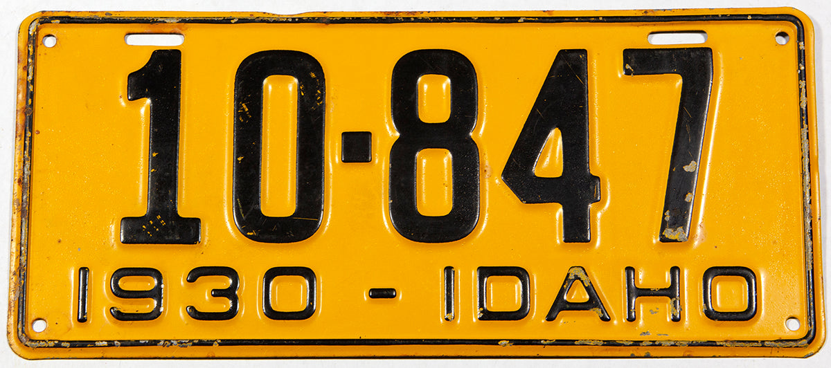 A single 1930 Idaho car license plate for sale by Brandywine General Store in very good plus condition