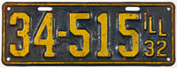 An antique 1932 Illinois passenger car license plate for sale at Brandywine General Store in very good minus condition