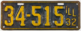 An antique 1932 Illinois passenger car license plate for sale at Brandywine General Store in very good minus condition