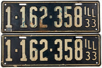 An antique pair of 1933 Illinois passenger car license plates in very good condition with the original mailing envelope
