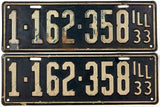 An antique pair of 1933 Illinois passenger car license plates in very good condition with the original mailing envelope for sale by Brandywine Geneal Store