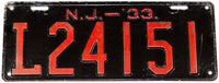 An antique 1933 New Jersey passenger car license plate in very good plus condition