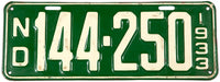1933 North Dakota license plate in very good plus condition