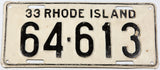 An antique 1933 Rhode Island car license plate in very good condition