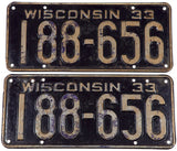 1933 Wisconsin car license plates in very good condition with 2 extra holes