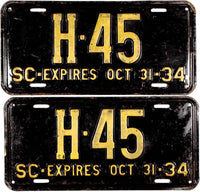 A pair of 1934 South Carolina truck License Plates grading very good