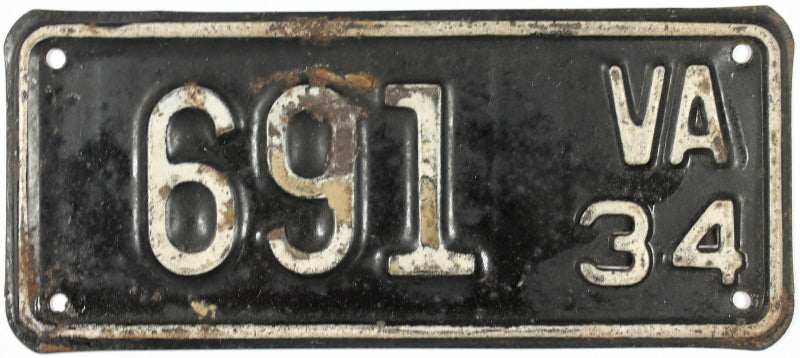 1934 Virginia Motorcycle License Plate DMV #691