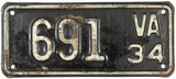 1934 Virginia Motorcycle License Plate DMV #691
