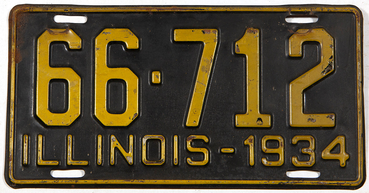 A single antique 1934 Illinois passenger car license plate for sale at Brandywine General Store in very good condition
