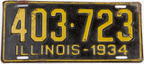A single antique 1934 Illinois passenger car license plate for sale at Brandywine General Store in very good condition