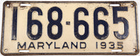 An antique 1935 Maryland Passenger Car License Plate grading very good