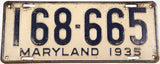 An antique 1935 Maryland Passenger Car License Plate grading very good