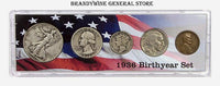 A 1936 Birth Year coin set which includes the Walking Liberty Half Dollar, Washington Quarter, Mercury Dime, Buffalo Nickel and Wheat Penny for sale by Brandywine General Store