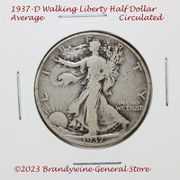 A 1937-D Walking Liberty Half Dollar in fine condition