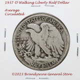 A 1937-D Walking Liberty Half Dollar in fine condition reverse side
