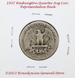A 1937 silver Washington quarter in around very good to fine condition reverse side