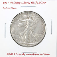 A 1937 Walking Liberty Half Dollar in extra fine condition