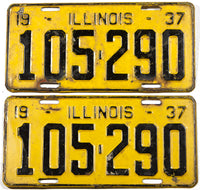 An antique pair of 1937 Illinois car license plates in very good minus condition