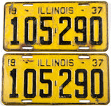 A pair of antique 1937 Illinois passenger car license plates for sale at Brandywine General Store in very good minus condition