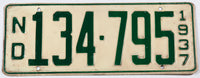 1937 North Dakota car license plate in very good plus condition