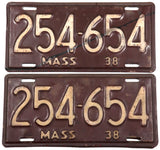 1938 Massachusetts car license plates in very good minus condition