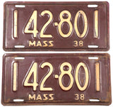 1938 Massachusetts car license plates in very good condition