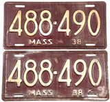 1938 Massachusetts car license plates in very good minus condition