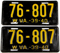 A pair of antique 1939 - 1940 West Virginia car license plates in very good condition