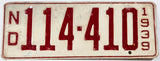 1939 North Dakota car license plate in very good condition