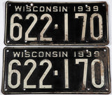 1939 Wisconsin License Plates in very good minus condition with 1 extra hole