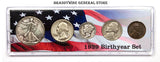 A 1939 Birth Year coin set which includes the silver Walking Liberty Half Dollar, Washington Quarter, Mercury Dime, Jefferson Nickel and Wheat Penny for sale by Brandywine General Store