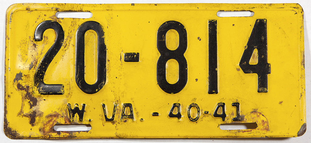 1940 - 41 West Virginia License Plate | Brandywine General Store