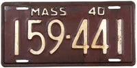 An antique 1940 Massachusetts car license plate in very good minus condition