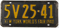 An antique 1940 New York World's Fair passenger car License Plate in very good condition